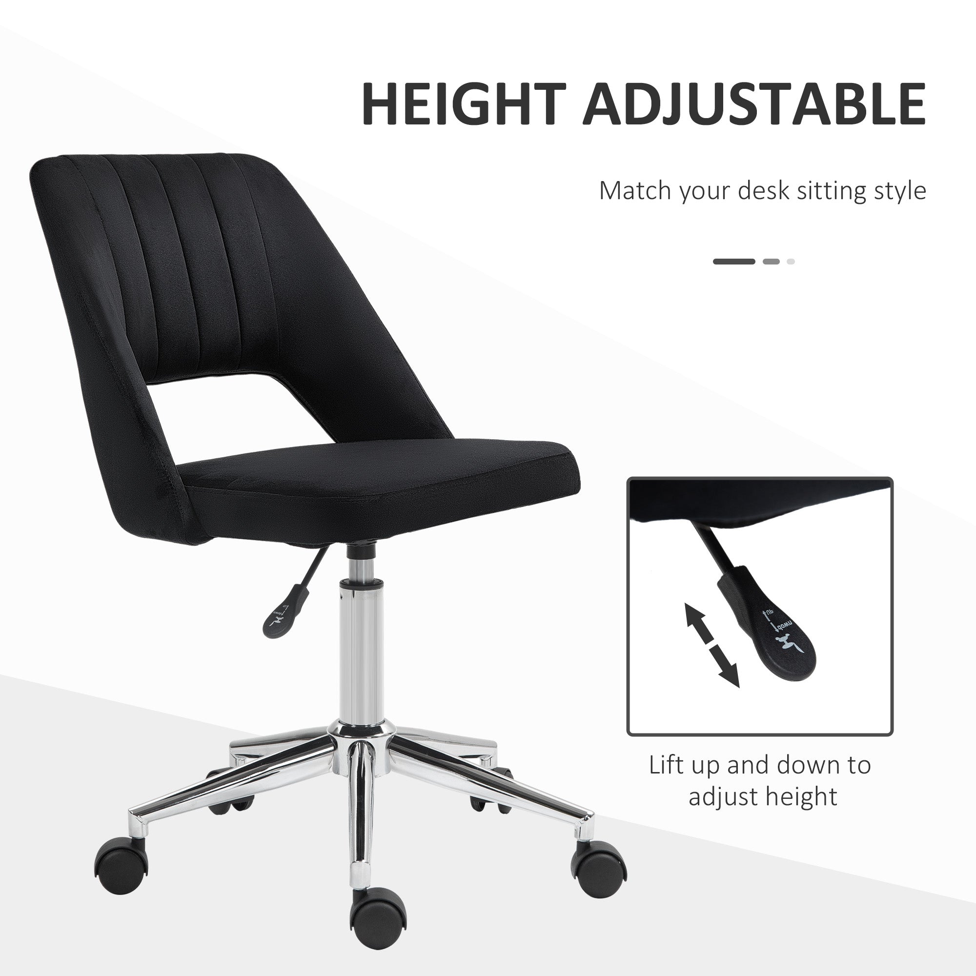 Mid-Back Velvet Office Chair - Scallop Swivel Desk Chair, Black-Office Products > Office Furniture > Office Chairs-DECOROLALA