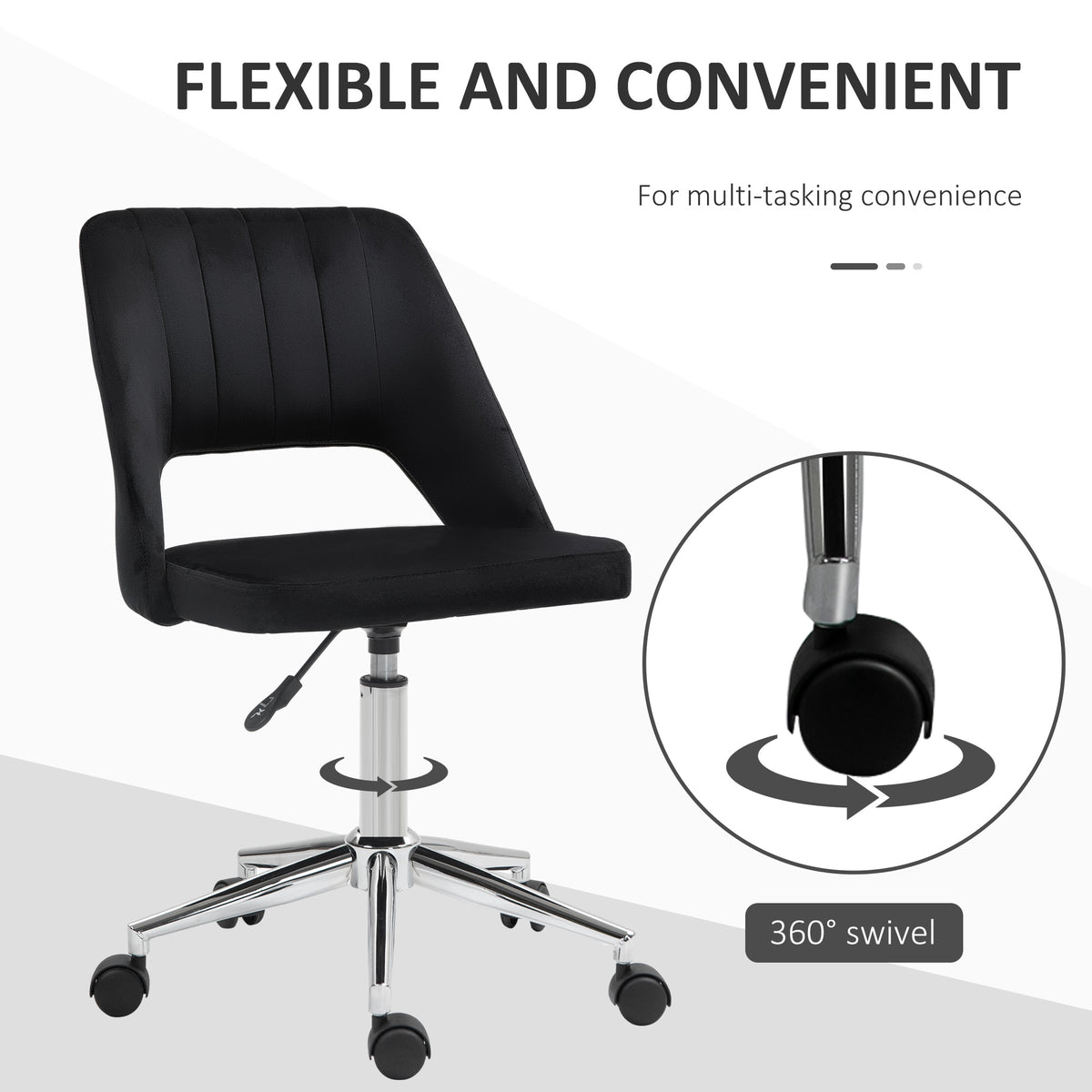 Mid-Back Velvet Office Chair - Scallop Swivel Desk Chair, Black-Office Products > Office Furniture > Office Chairs-DECOROLALA