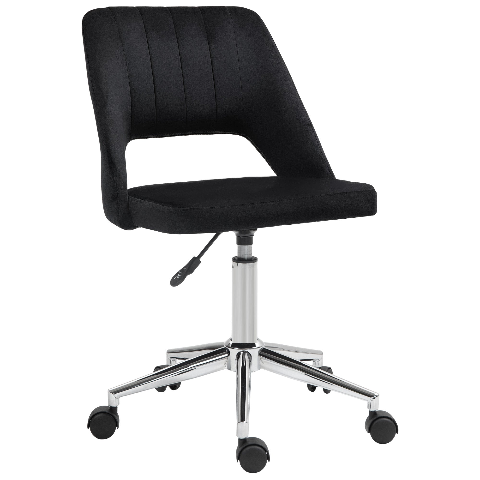 Mid-Back Velvet Office Chair - Scallop Swivel Desk Chair, Black-Office Products > Office Furniture > Office Chairs-DECOROLALA