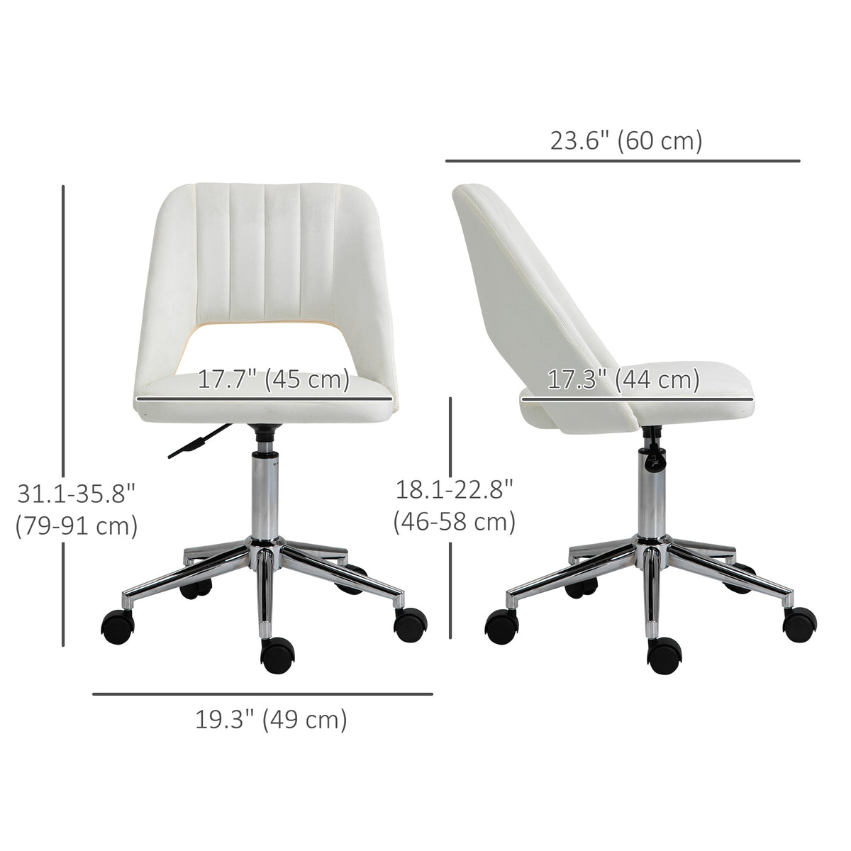 Mid-Back Velvet Office Chair - Scallop Swivel Desk Chair, Cream White-Office Chairs-DECOROLALA