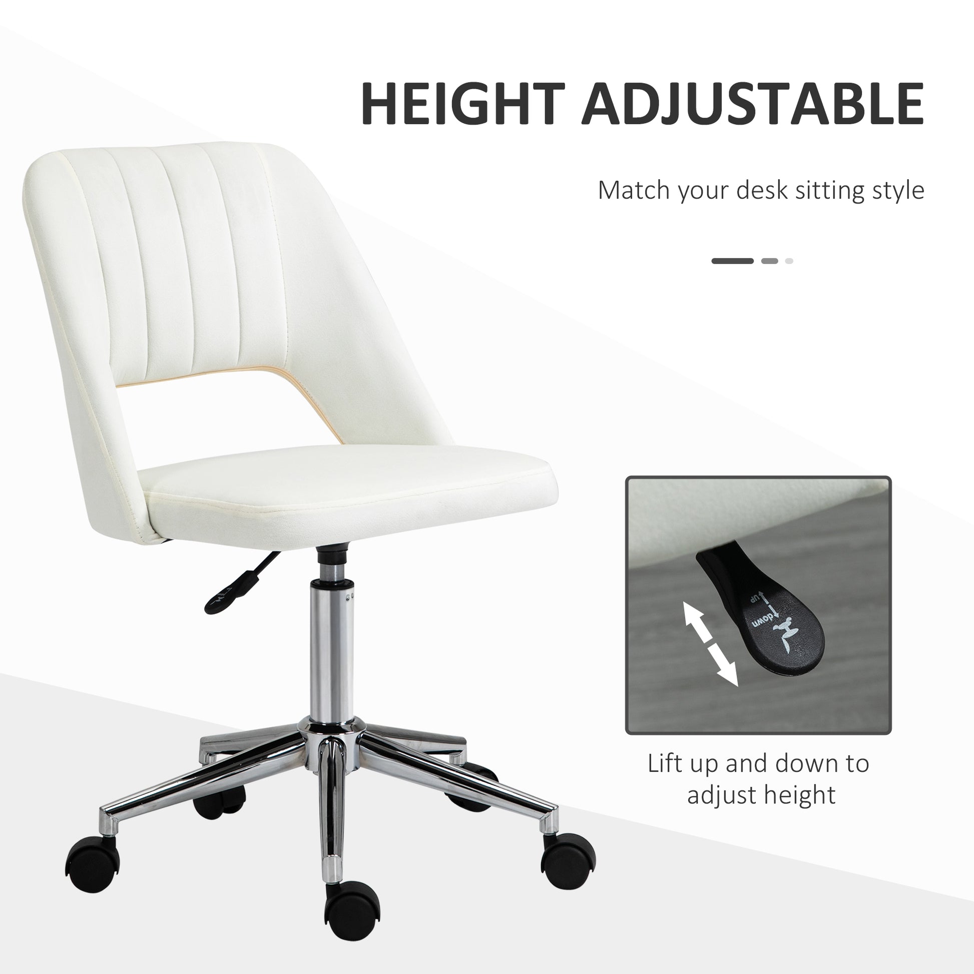 Mid-Back Velvet Office Chair - Scallop Swivel Desk Chair, Cream White-Office Products > Office Furniture > Office Chairs-DECOROLALA