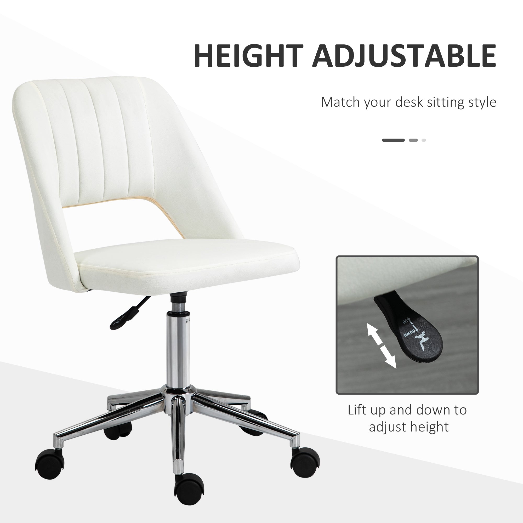 Mid-Back Velvet Office Chair - Scallop Swivel Desk Chair, Cream White-Office Products > Office Furniture > Office Chairs-DECOROLALA