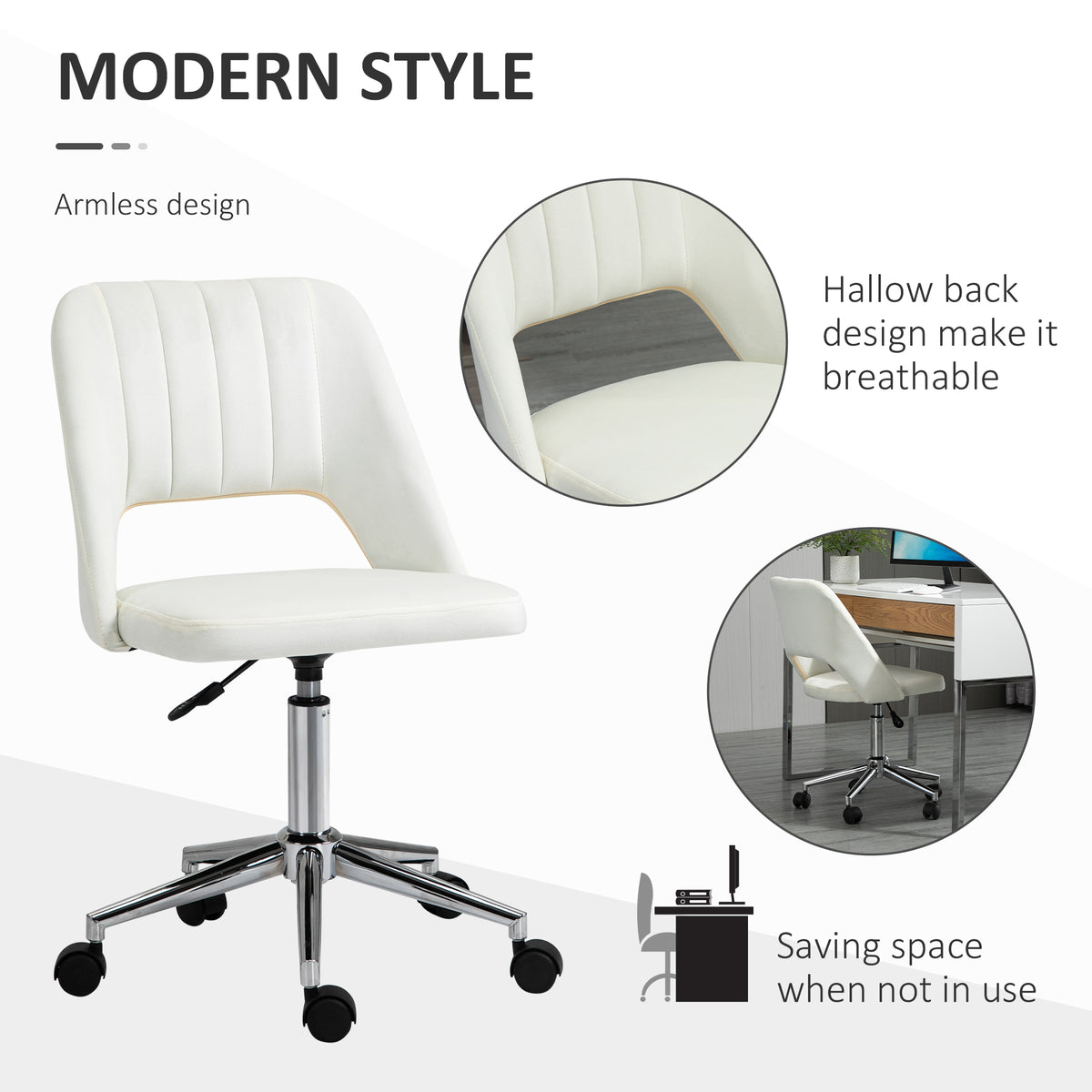 Mid-Back Velvet Office Chair - Scallop Swivel Desk Chair, Cream White-Office Products > Office Furniture > Office Chairs-DECOROLALA
