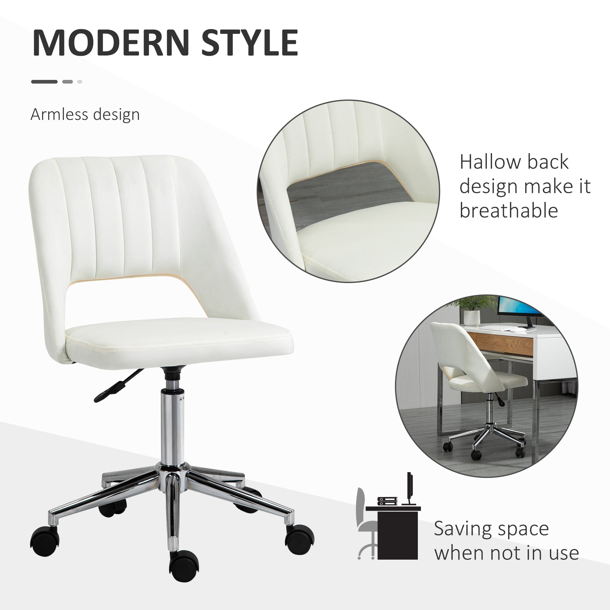 Mid-Back Velvet Office Chair - Scallop Swivel Desk Chair, Cream White-Office Products > Office Furniture > Office Chairs-DECOROLALA