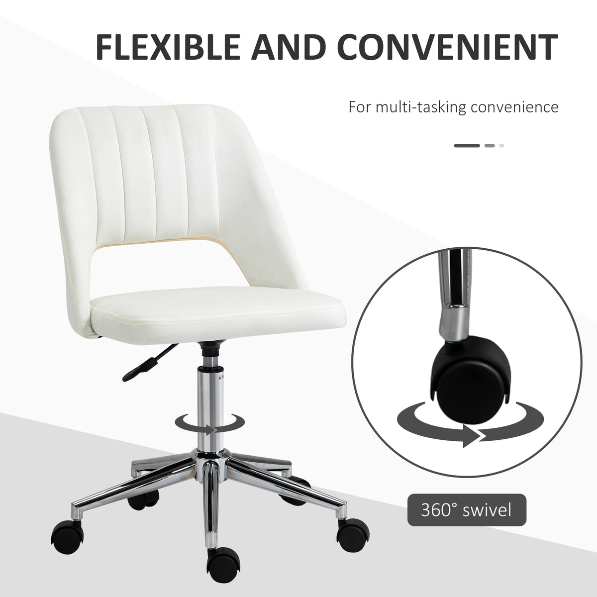 Mid-Back Velvet Office Chair - Scallop Swivel Desk Chair, Cream White-Office Products > Office Furniture > Office Chairs-DECOROLALA