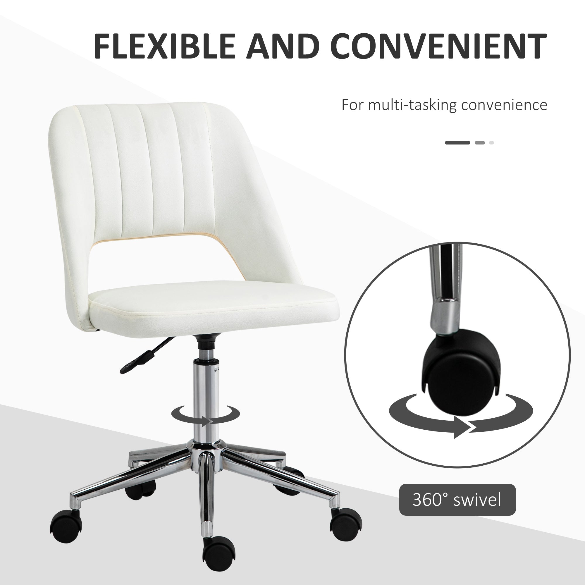 Mid-Back Velvet Office Chair - Scallop Swivel Desk Chair, Cream White-Office Products > Office Furniture > Office Chairs-DECOROLALA