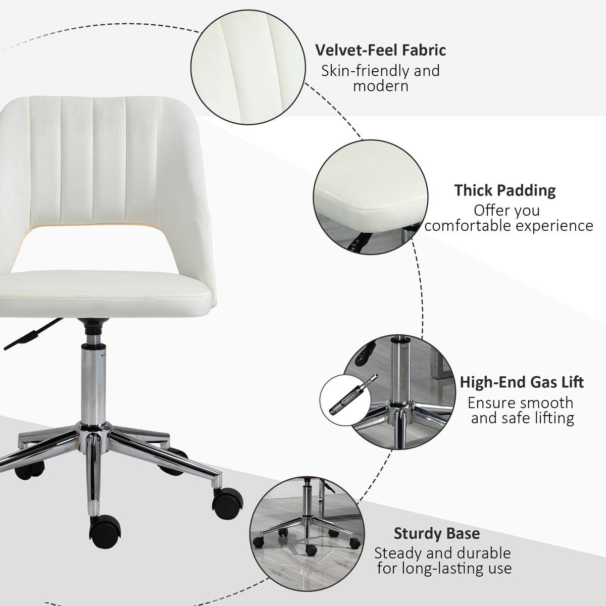 Mid-Back Velvet Office Chair - Scallop Swivel Desk Chair, Cream White-Office Products > Office Furniture > Office Chairs-DECOROLALA