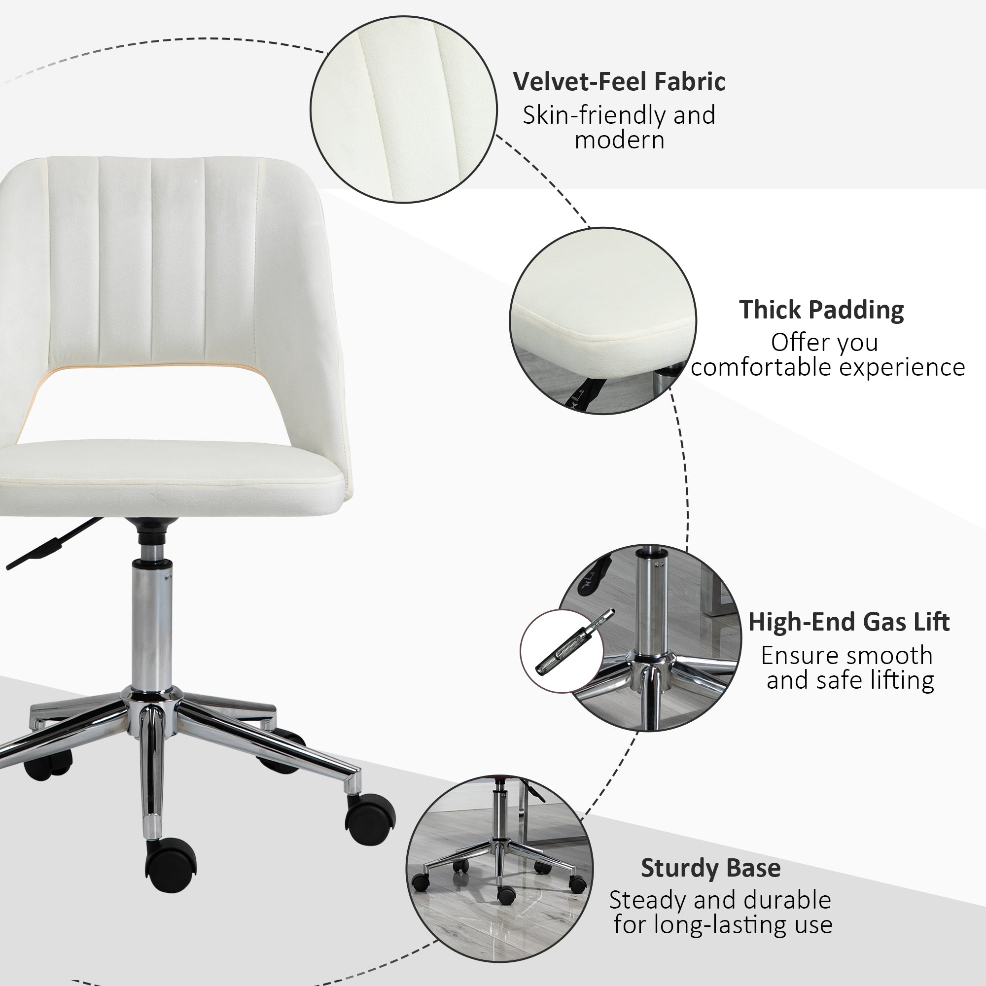 Mid-Back Velvet Office Chair - Scallop Swivel Desk Chair, Cream White-Office Products > Office Furniture > Office Chairs-DECOROLALA