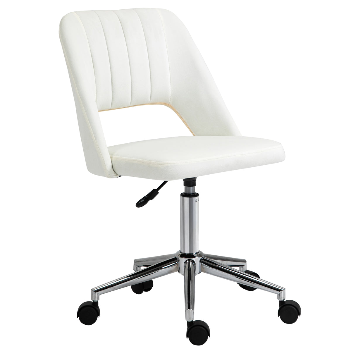 Mid-Back Velvet Office Chair - Scallop Swivel Desk Chair, Cream White-Office Products > Office Furniture > Office Chairs-DECOROLALA