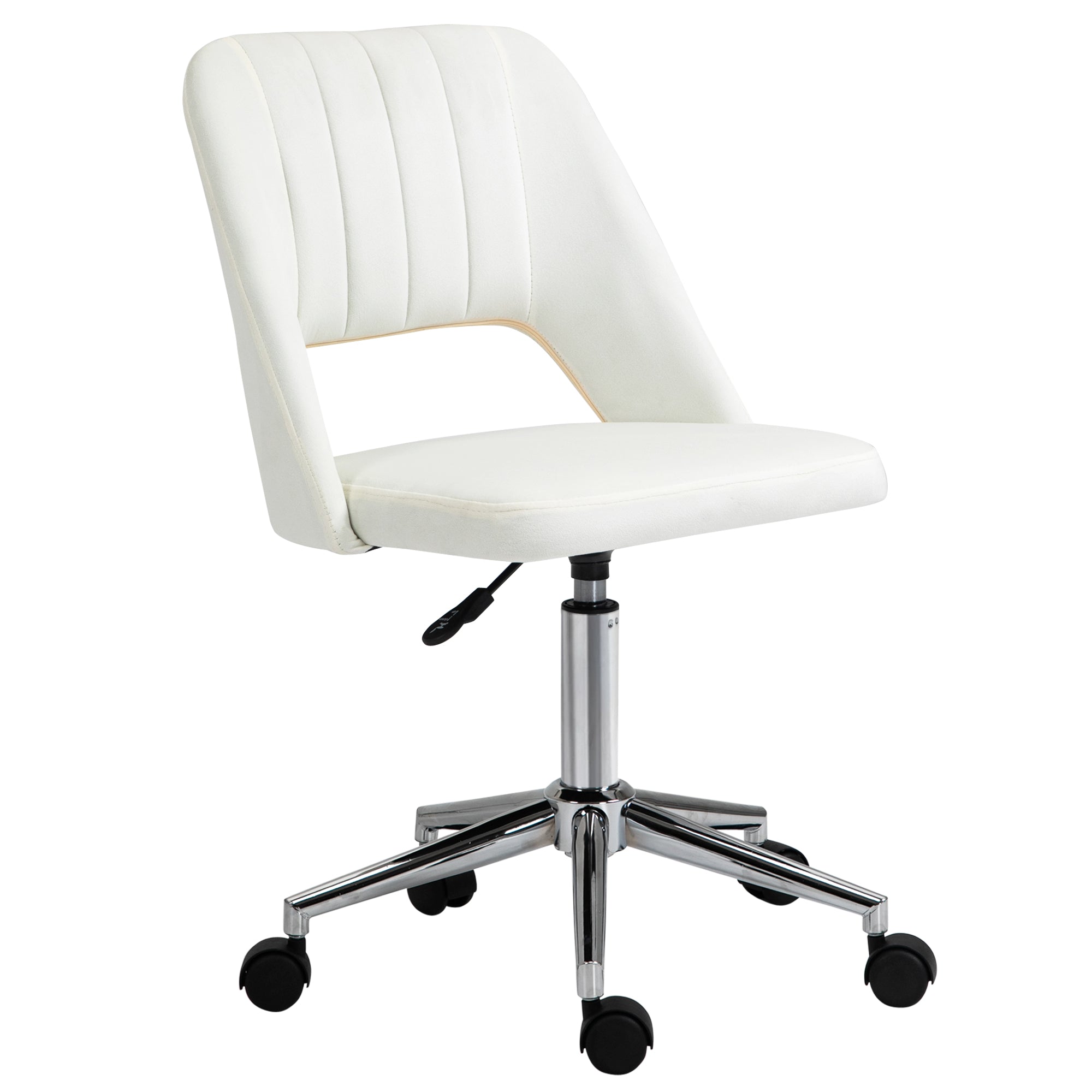 Mid-Back Velvet Office Chair - Scallop Swivel Desk Chair, Cream White-Office Products > Office Furniture > Office Chairs-DECOROLALA