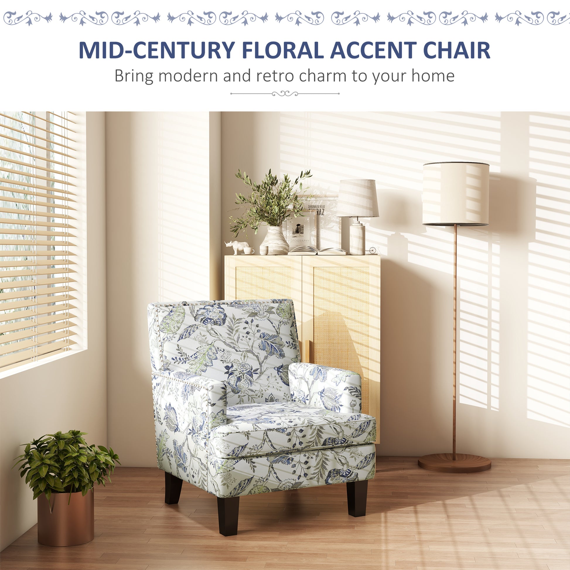 Mid-Century Accent Chair - Floral Multicolour-DECOROLALA