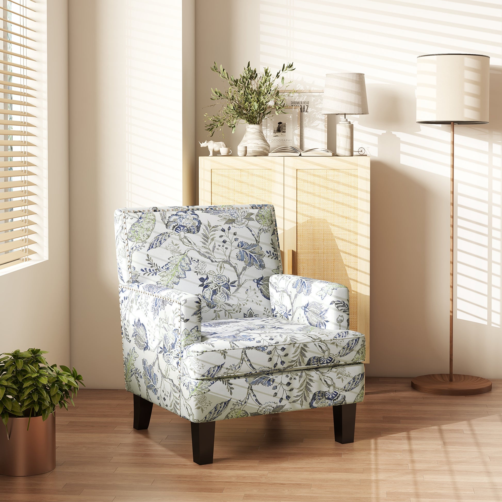 Mid-Century Accent Chair - Floral Multicolour-DECOROLALA