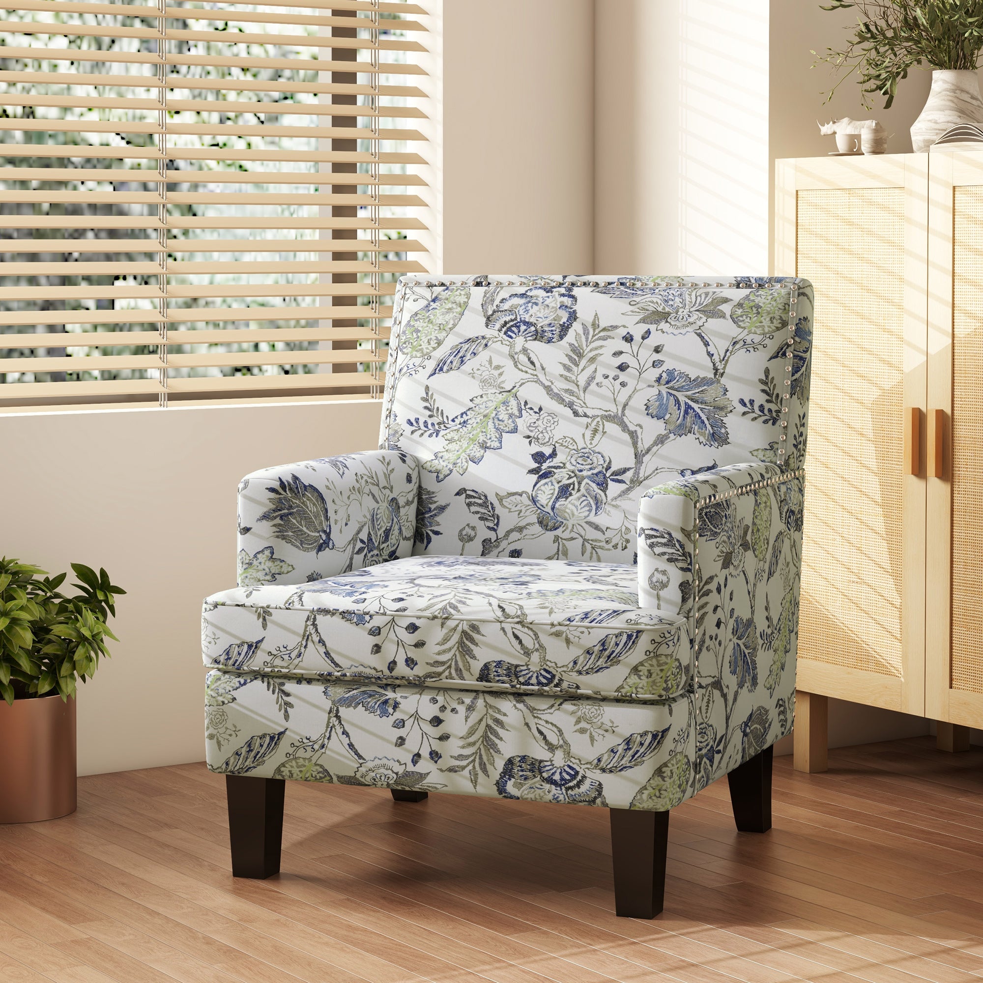 Mid-Century Accent Chair - Floral Multicolour-DECOROLALA
