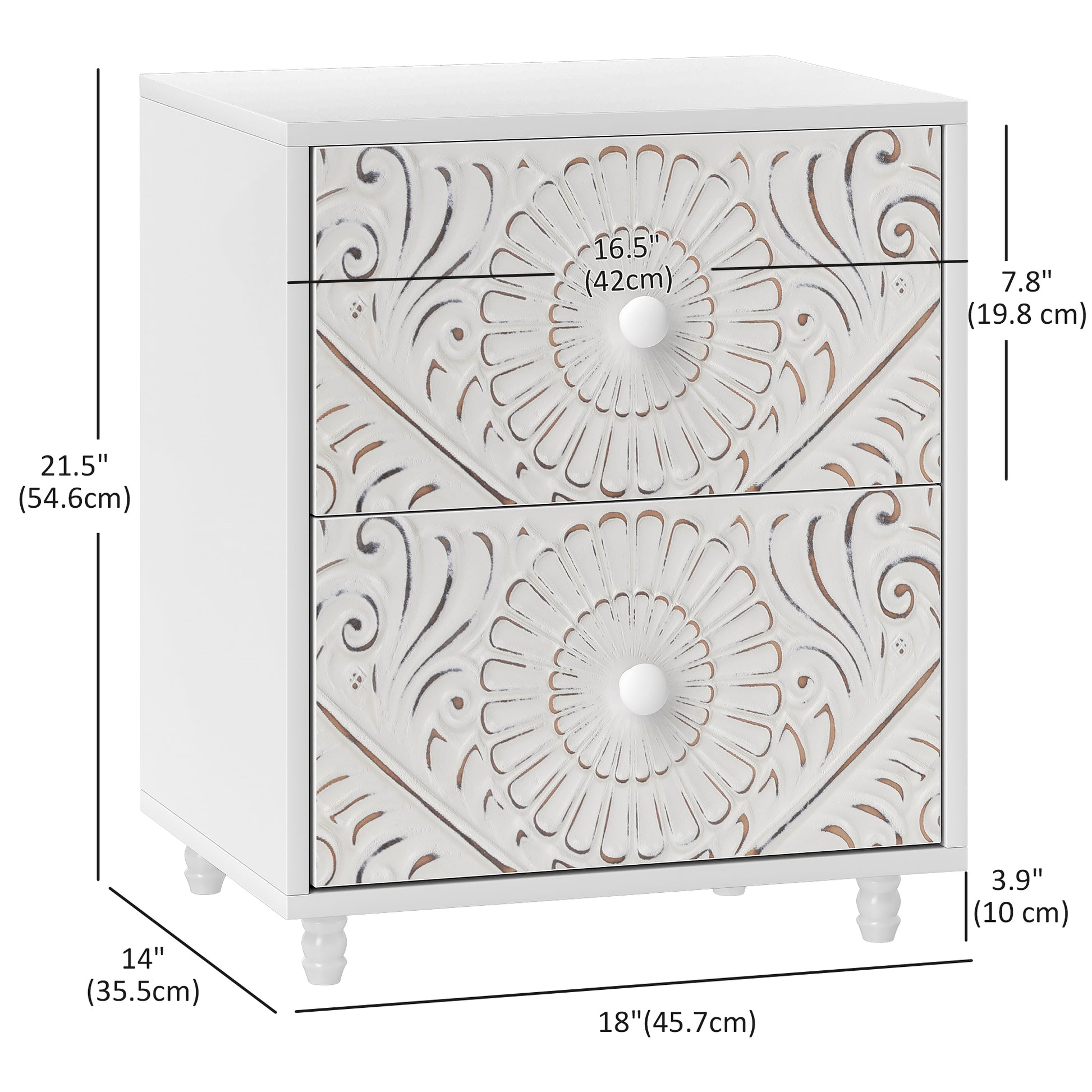Mid-Century Bedside Table, Nightstand with 2 Drawers, Side End Table for Bedroom, White-Home Furnishings > Bedroom Furniture > Bedside Tables-DECOROLALA