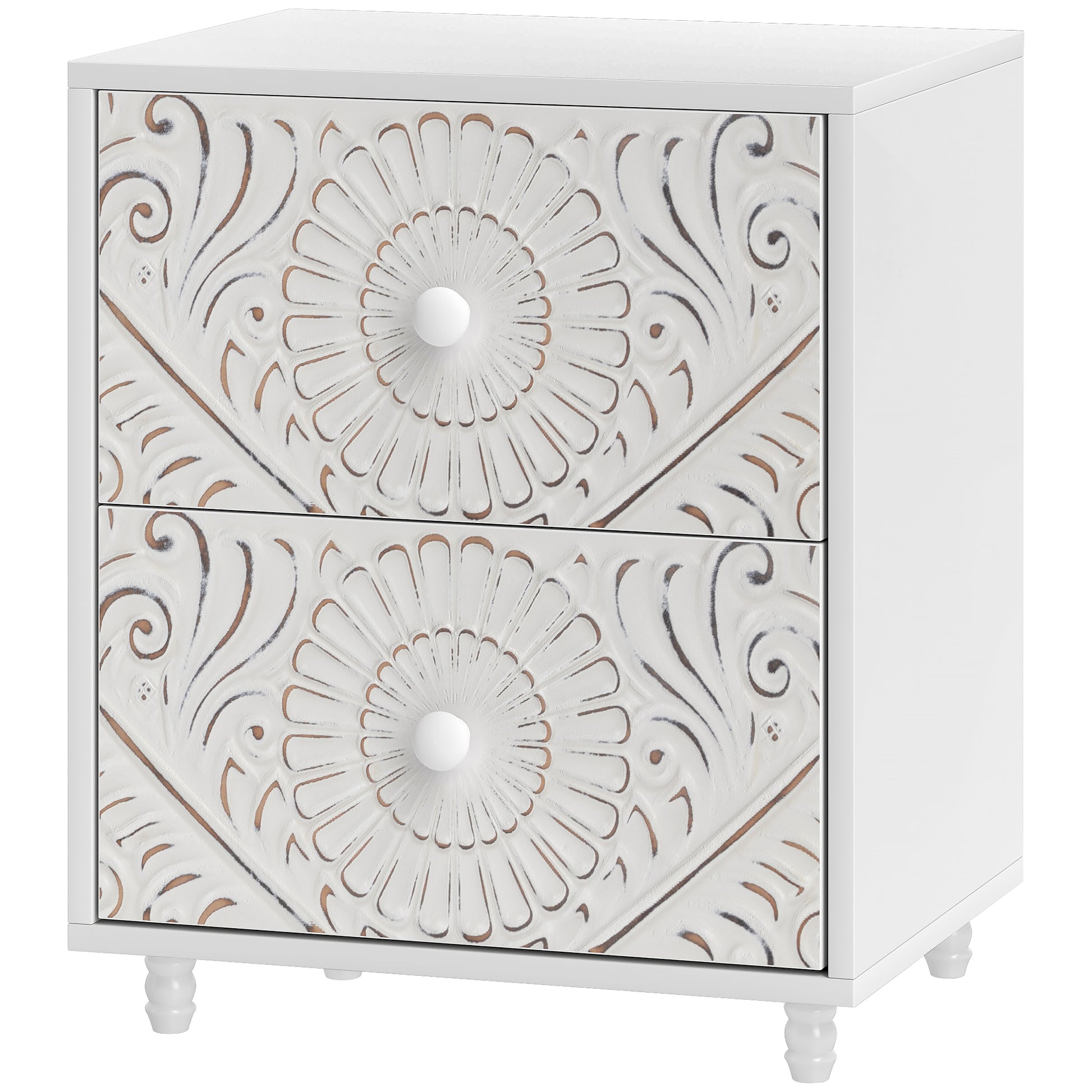 Mid-Century Bedside Table, Nightstand with 2 Drawers, Side End Table for Bedroom, White-Home Furnishings > Bedroom Furniture > Bedside Tables-DECOROLALA