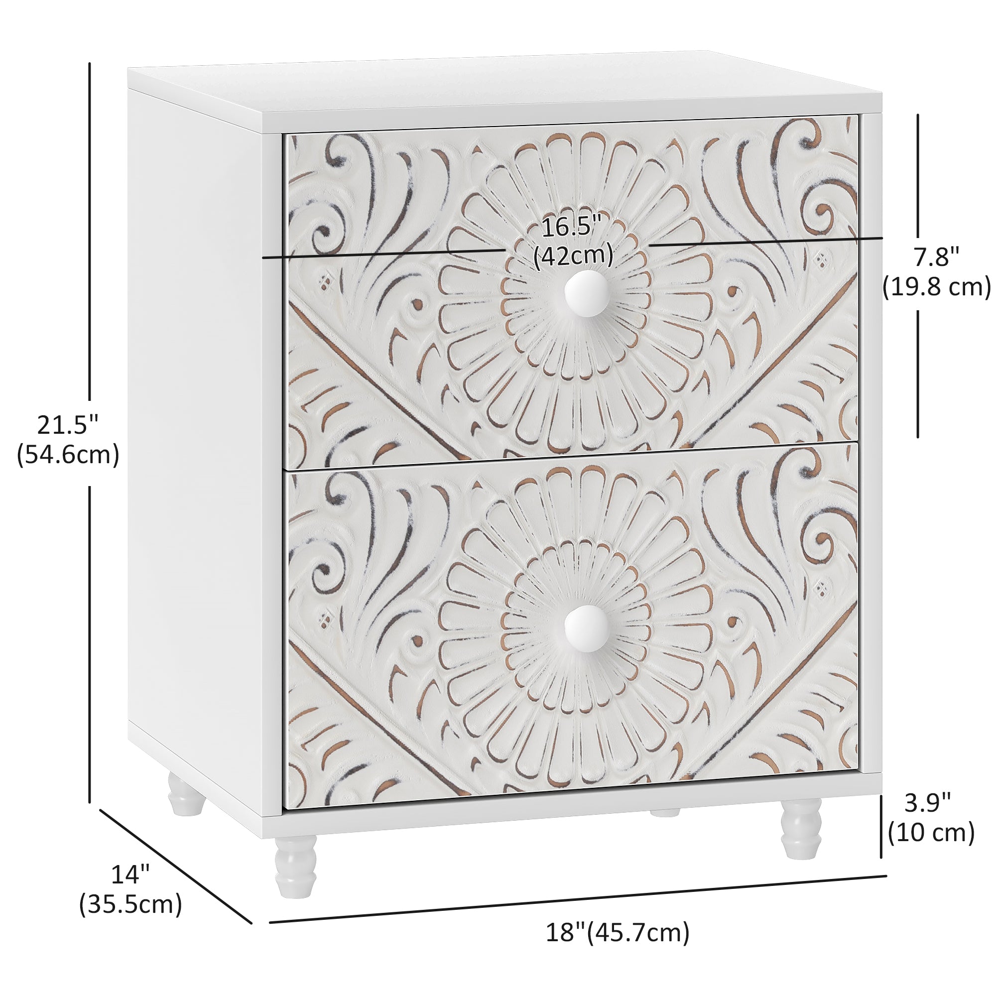 Mid-Century Bedside Table - White 2-Drawer Nightstand-Home Furnishings > Bedroom Furniture > Bedside Tables-DECOROLALA