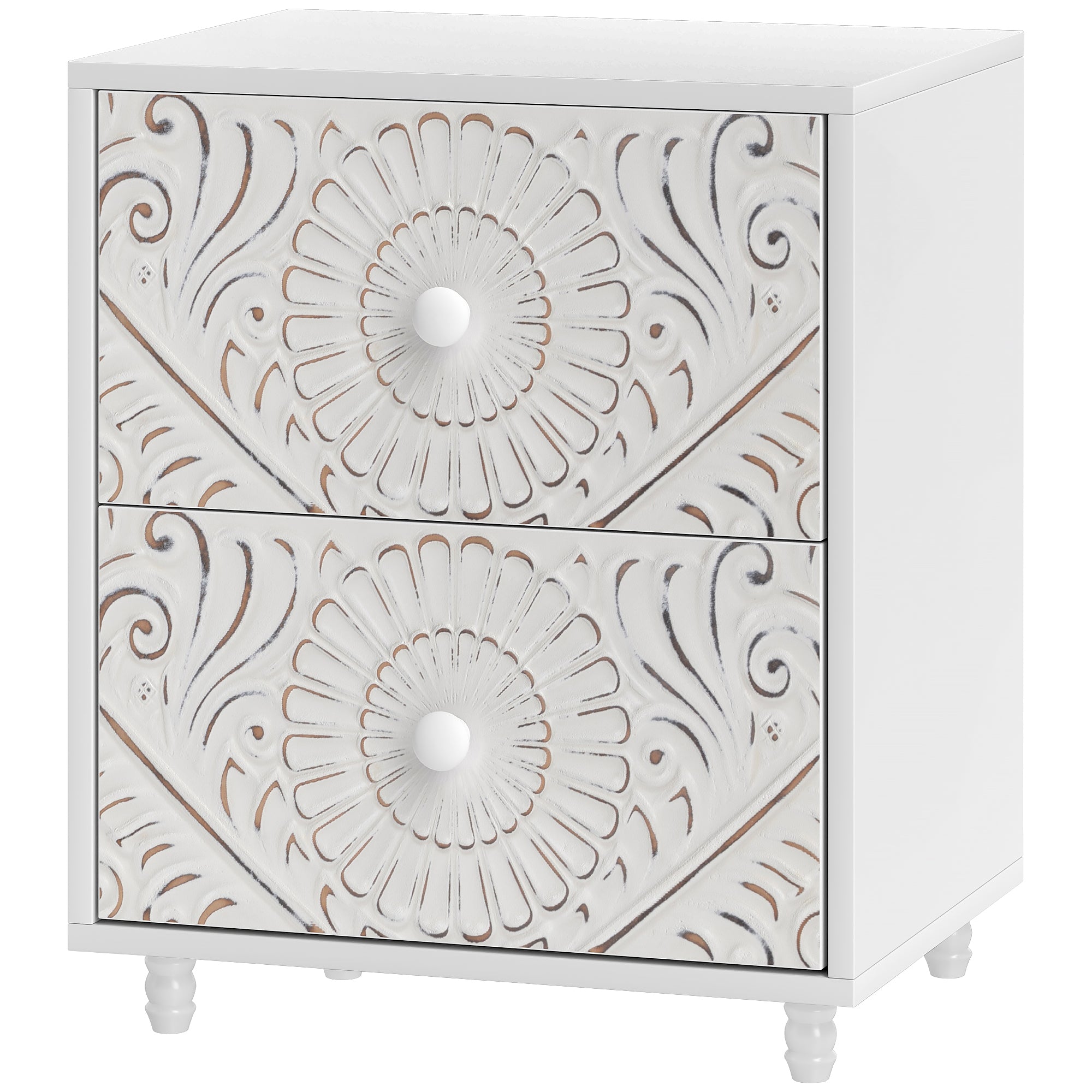Mid-Century Bedside Table - White 2-Drawer Nightstand-Home Furnishings > Bedroom Furniture > Bedside Tables-DECOROLALA
