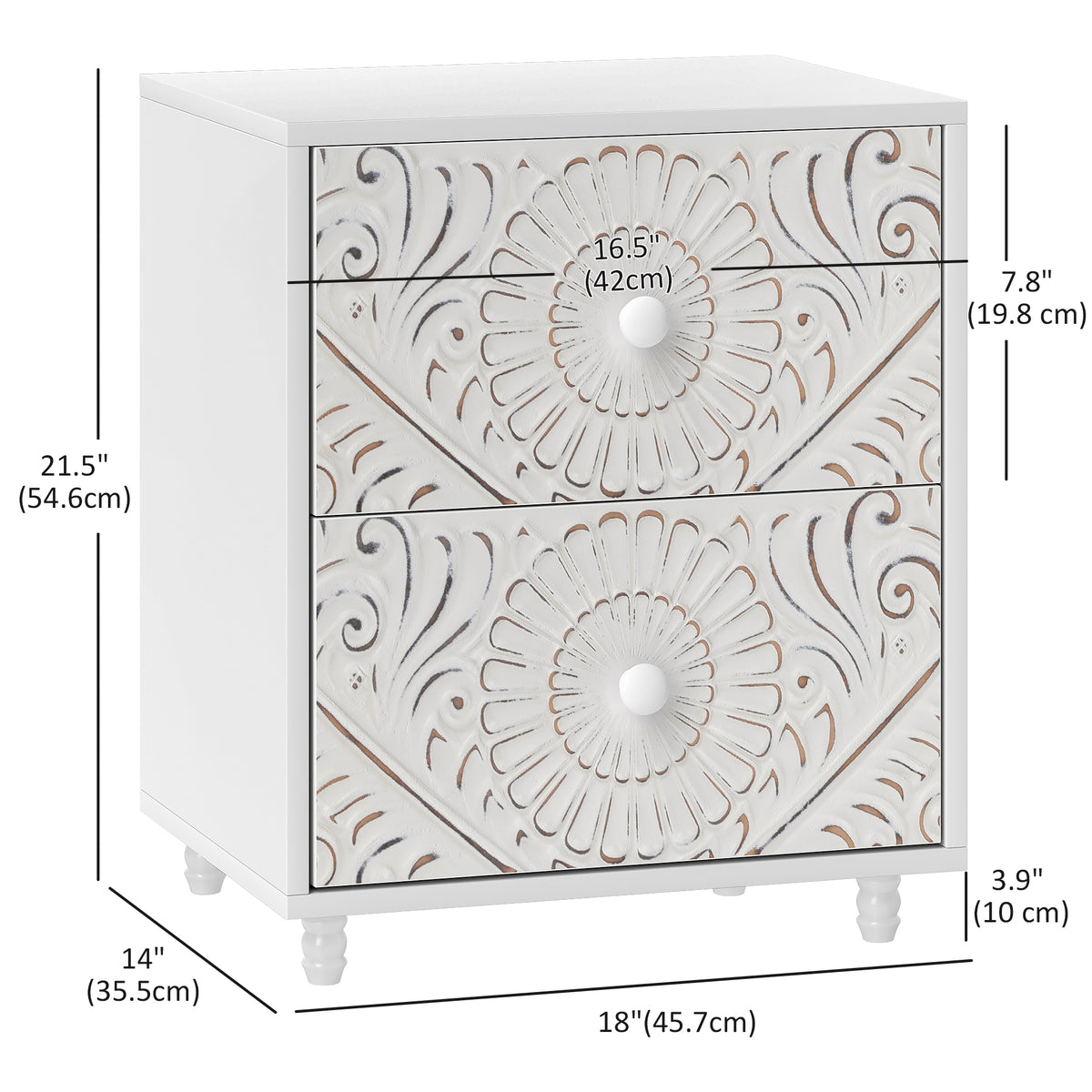 Mid-Century Bedside Table - White 2-Drawer Nightstand-Nightstands-DECOROLALA