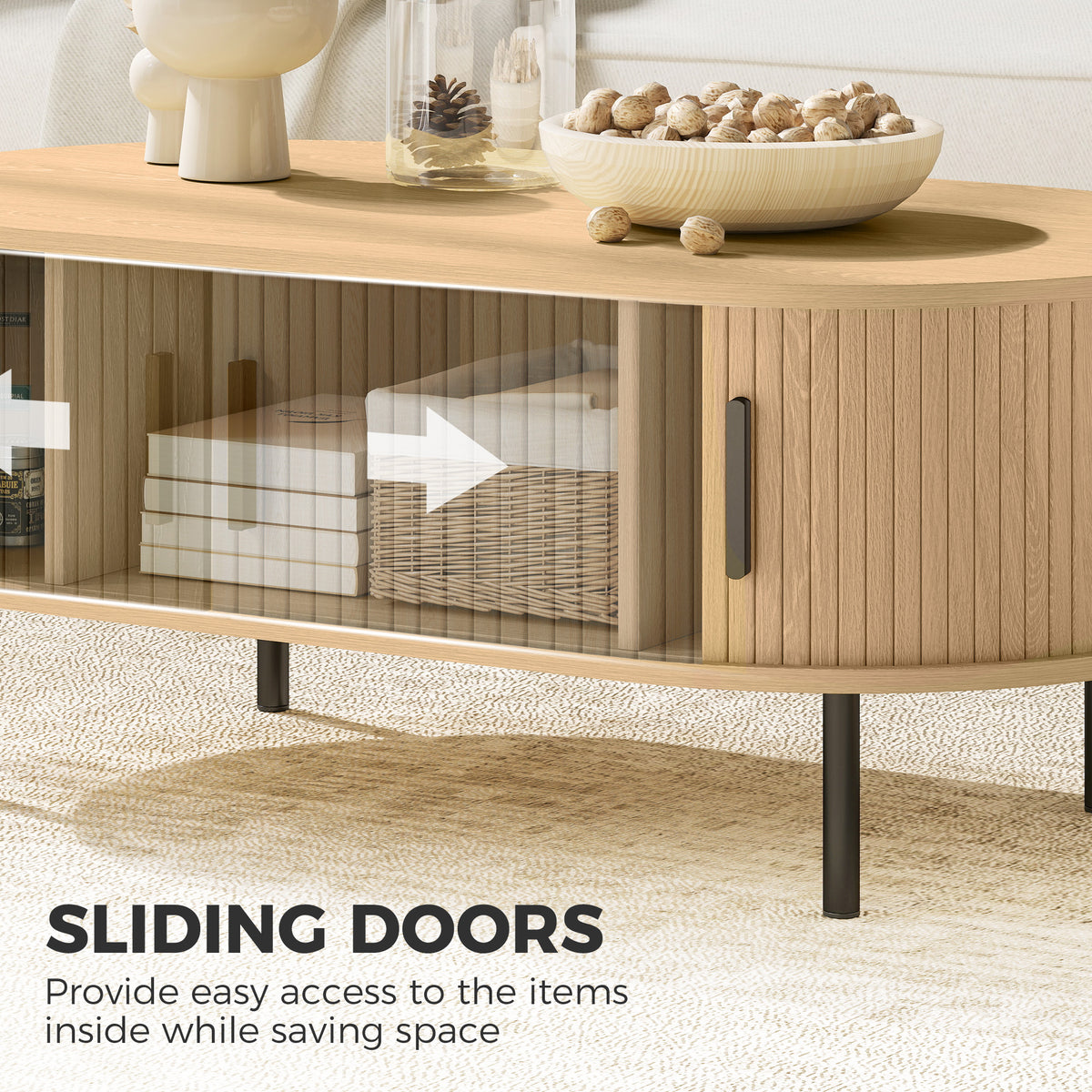 Mid-Century Coffee Table - 39" Natural with Tambour Doors-Coffee Tables-DECOROLALA