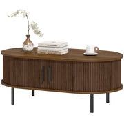Mid-Century Coffee Table with Tambour Doors - 39" Brown-Home Furnishings > Living Room Furniture > Coffee Tables-DECOROLALA