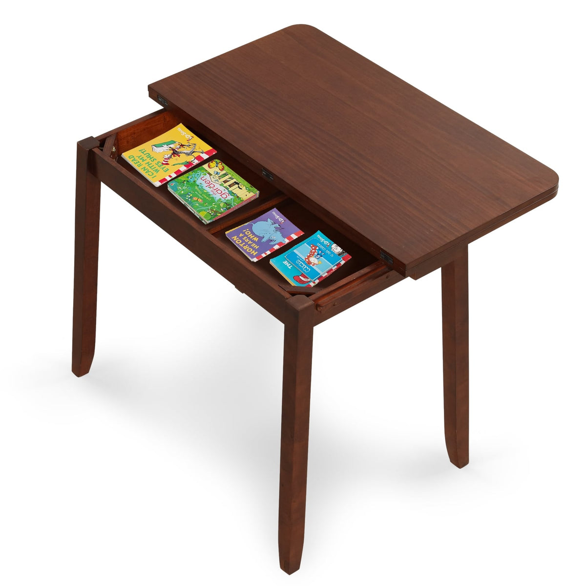 Mid Century Folding Dining Table for 4 People Extendable Kitchen Table with Hidden Storage-Brown-Dining Tables-DECOROLALA