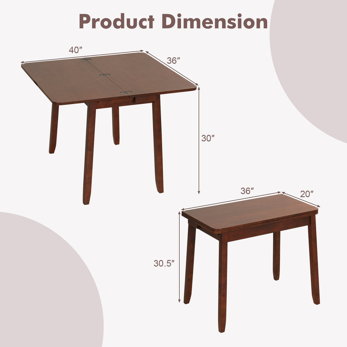 Mid Century Folding Dining Table for 4 People Extendable Kitchen Table with Hidden Storage-Brown-Dining Tables-DECOROLALA