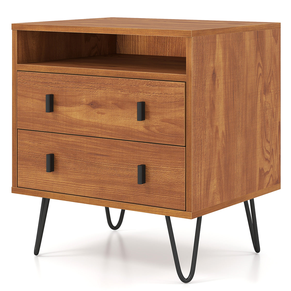 Mid Century Modern 2-Drawer Nightstand with Storage Compartment-Walnut-Nightstands-DECOROLALA