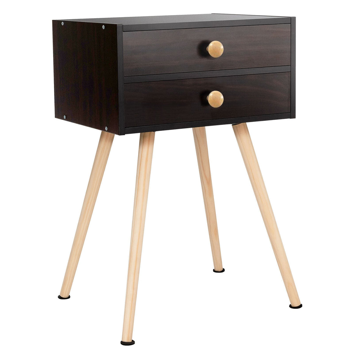 Mid Century Modern 2 Drawers Nightstand in Natural-Brown-Nightstands-DECOROLALA