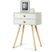 Mid Century Modern 2 Drawers Nightstand in Natural-White-Nightstands-DECOROLALA