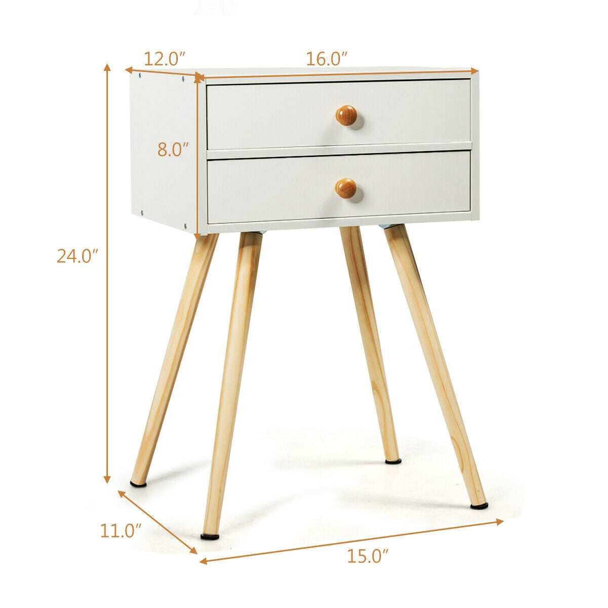 Mid Century Modern 2 Drawers Nightstand in Natural-White-Nightstands-DECOROLALA