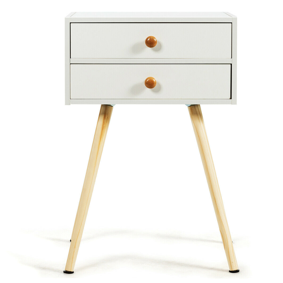 Mid Century Modern 2 Drawers Nightstand in Natural-White-Nightstands-DECOROLALA