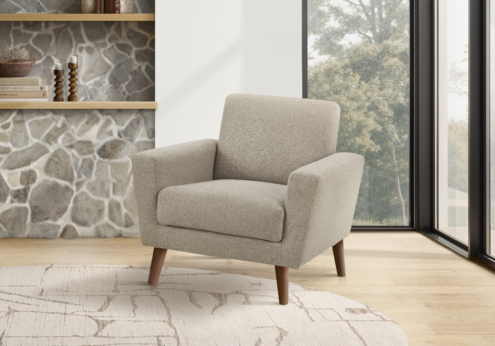 Mid Century Modern 34" Upholstered Accent Chair - Light Brown-Accent Chairs-DECOROLALA