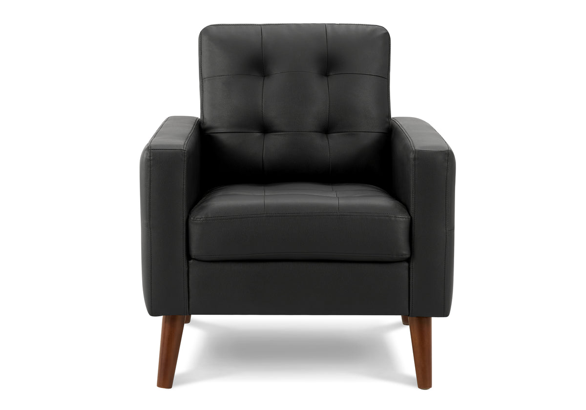 Mid Century Modern Accent Chair - 31" Black Leather Look Walnut-Accent Chairs-DECOROLALA