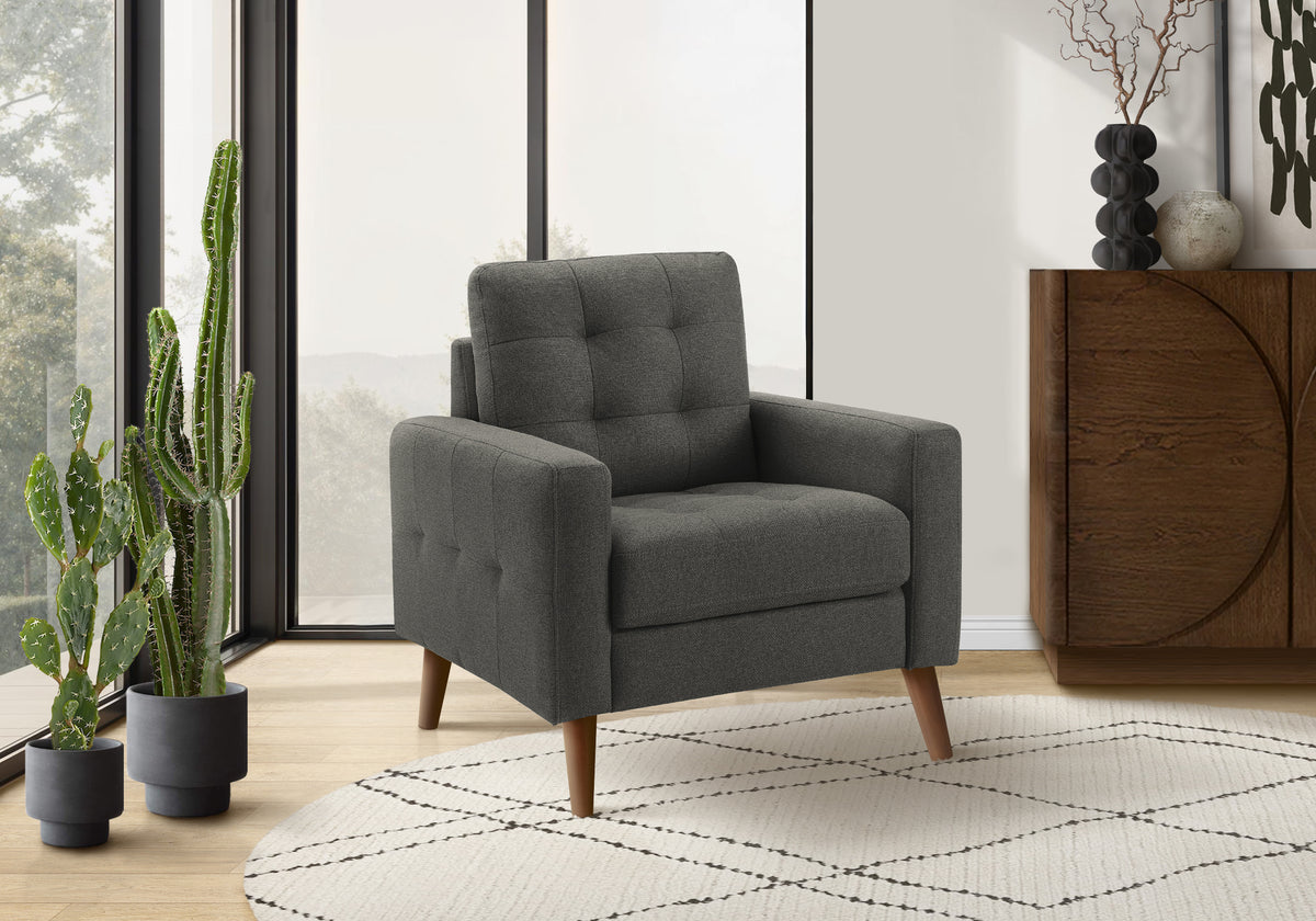 Mid Century Modern Accent Chair - 31" Wide Dark Grey Fabric-Accent Chairs-DECOROLALA
