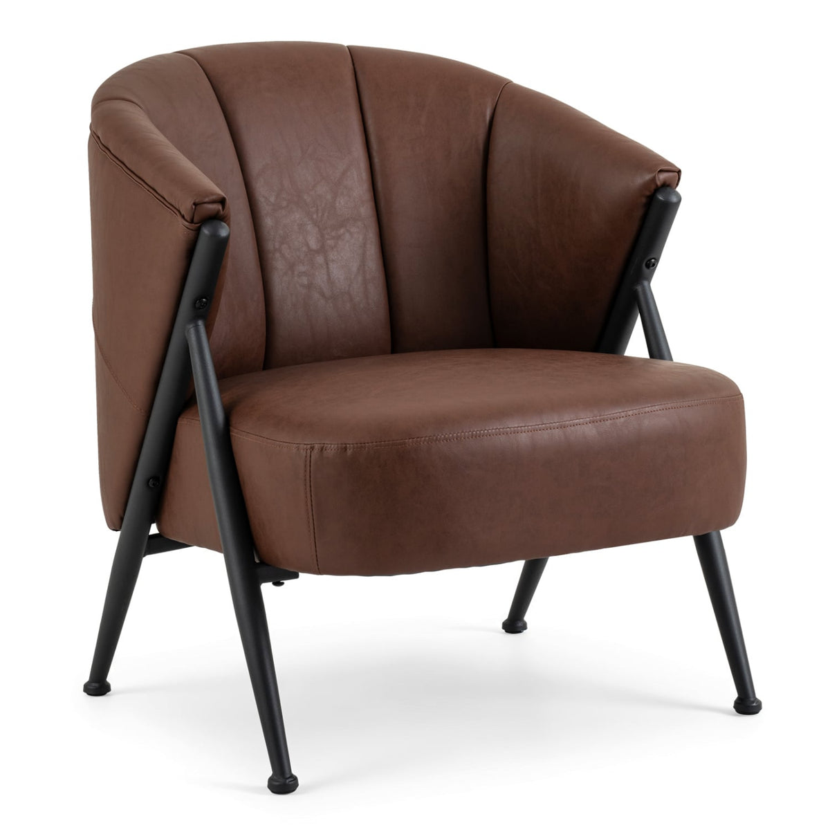 Mid Century Modern Accent Chair with Curved Backrest and Wide Seat Comfy Armchair-Brown-Accent Chairs-DECOROLALA