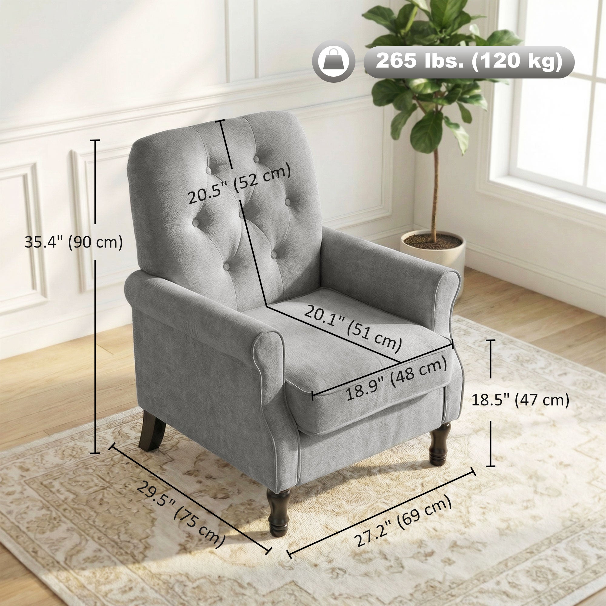 Mid-Century Modern Armchair - Grey Linen-DECOROLALA