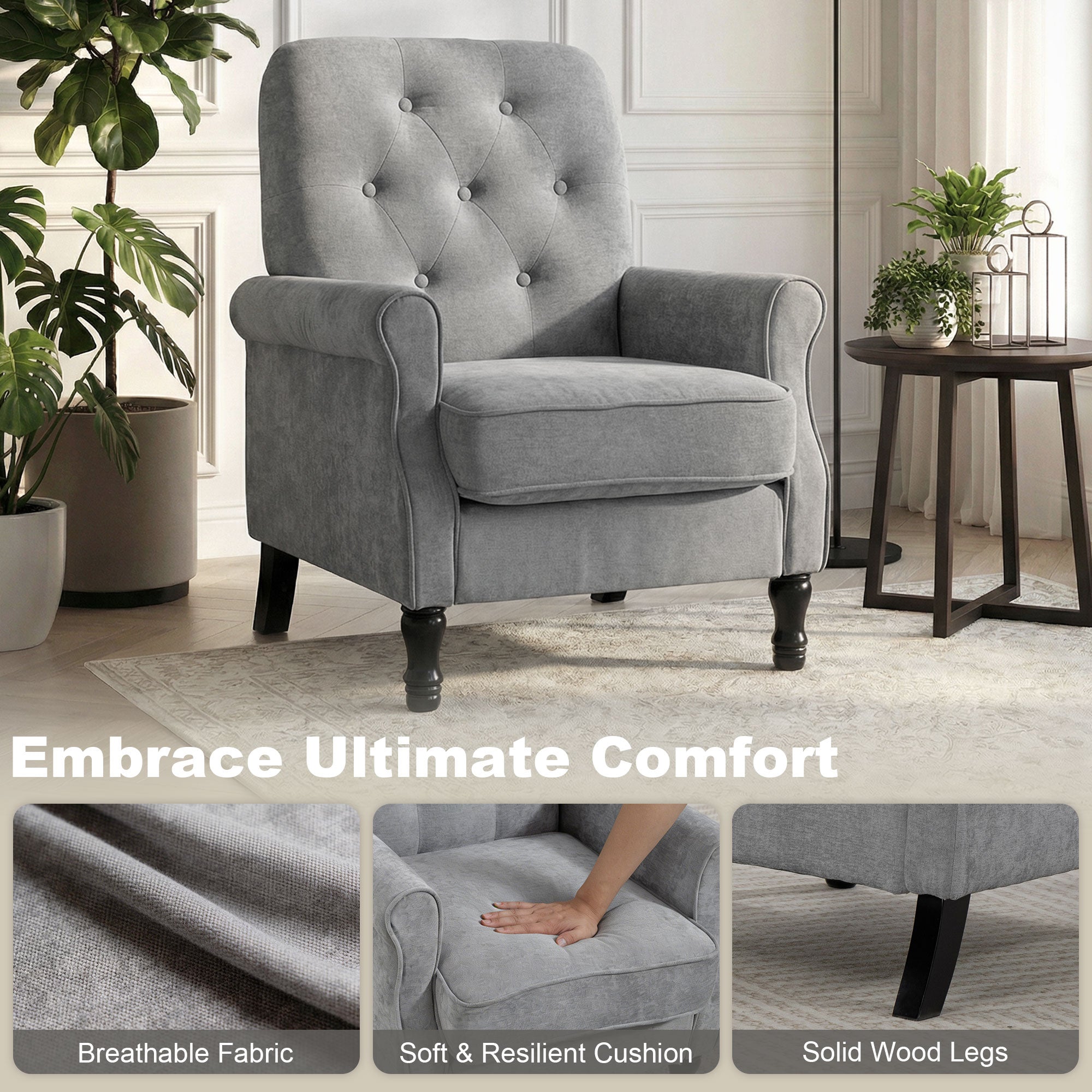 Mid-Century Modern Armchair - Grey Linen-DECOROLALA
