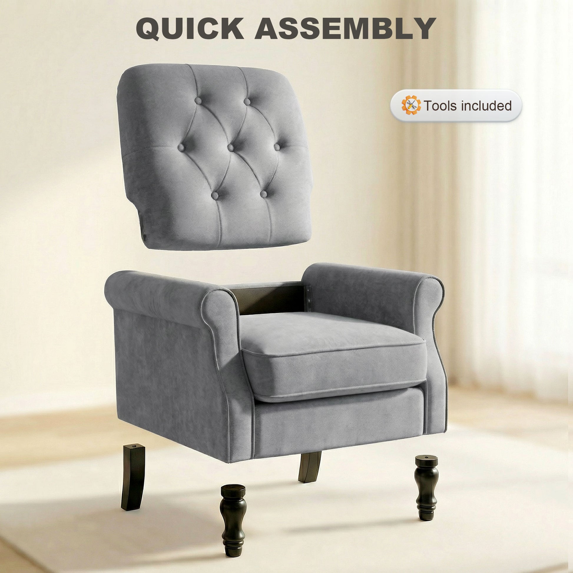 Mid-Century Modern Armchair - Grey Linen-DECOROLALA
