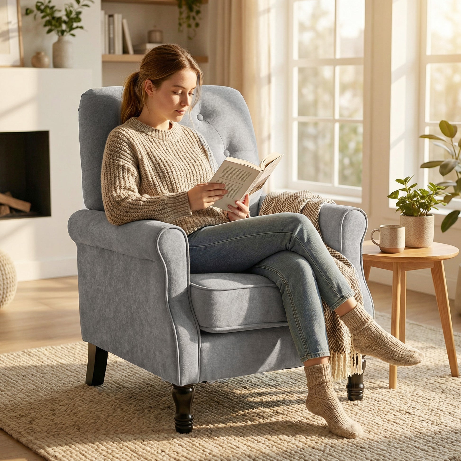 Mid-Century Modern Armchair - Grey Linen-DECOROLALA