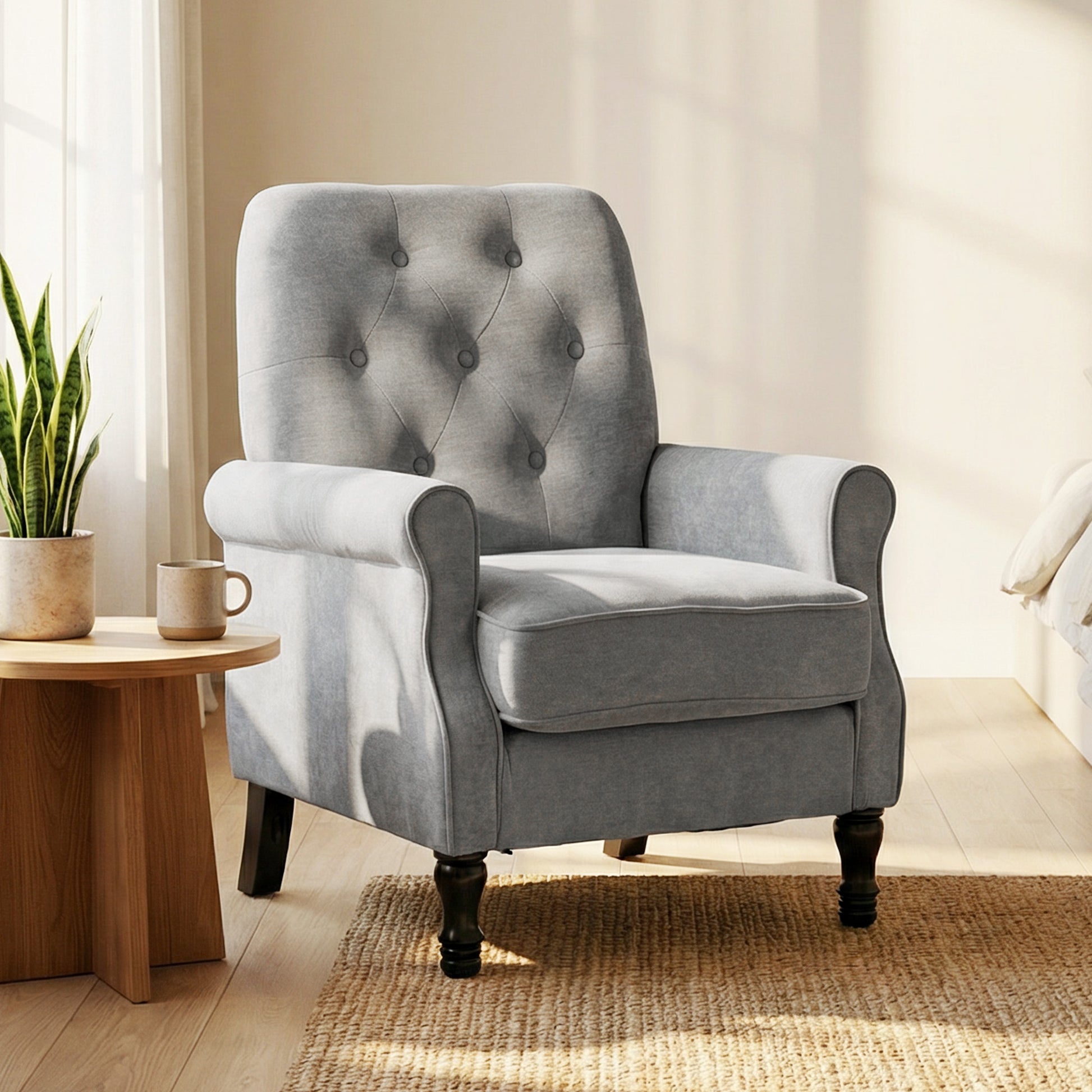 Mid-Century Modern Armchair - Grey Linen-DECOROLALA