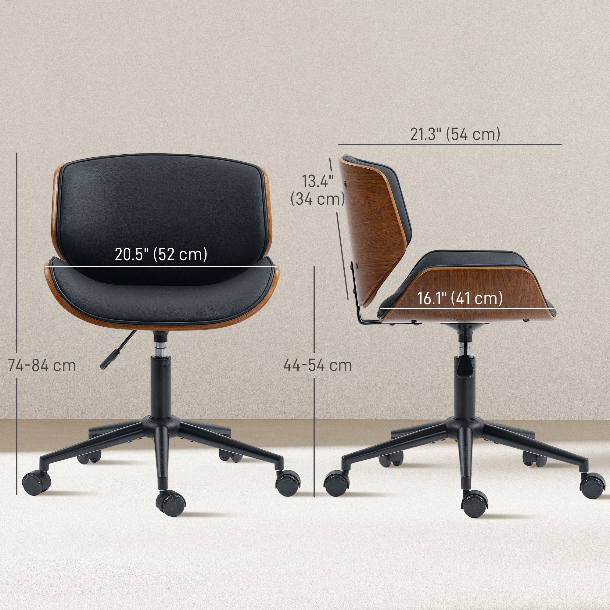 Mid-Century Modern Armless Office Chair - Black/Walnut-Office Products > Office Furniture > Office Chairs > Task Chairs-DECOROLALA