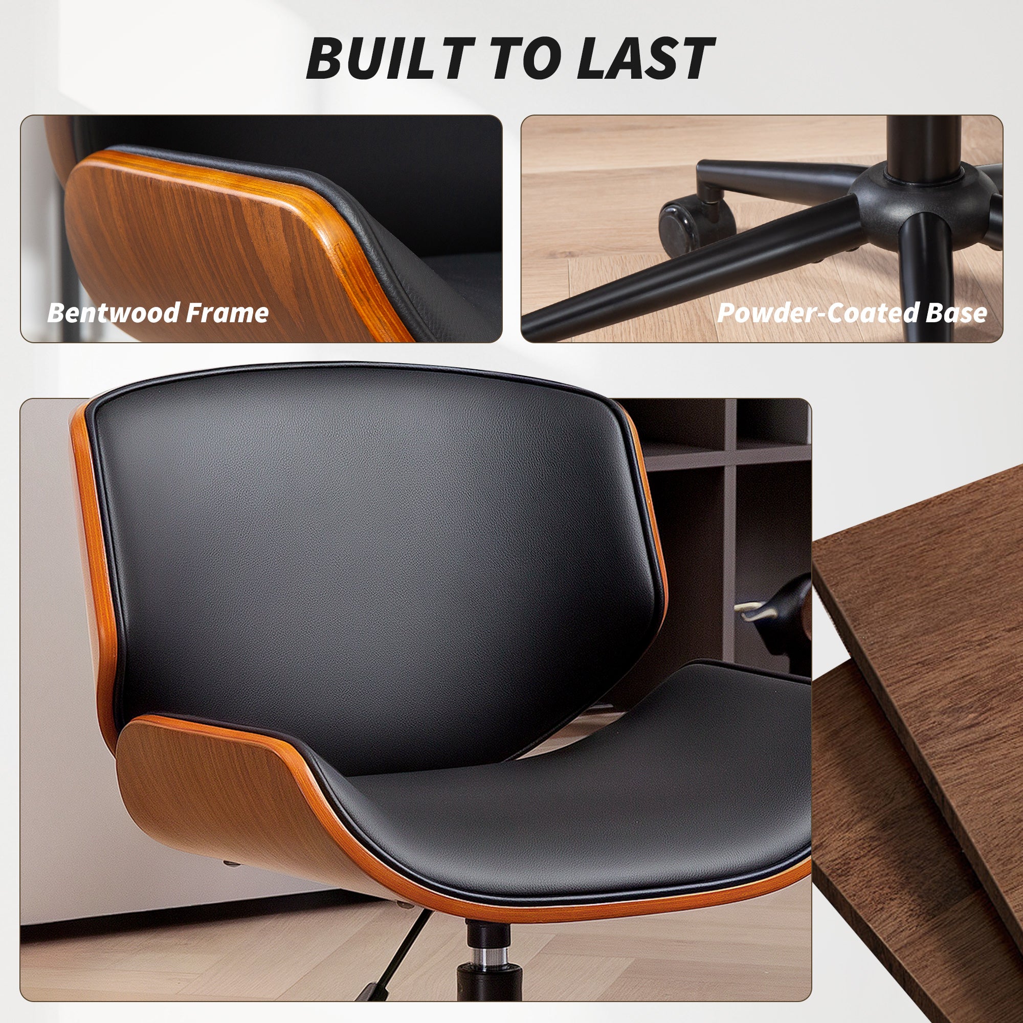 Mid-Century Modern Armless Office Chair - Black/Walnut-Office Products > Office Furniture > Office Chairs > Task Chairs-DECOROLALA