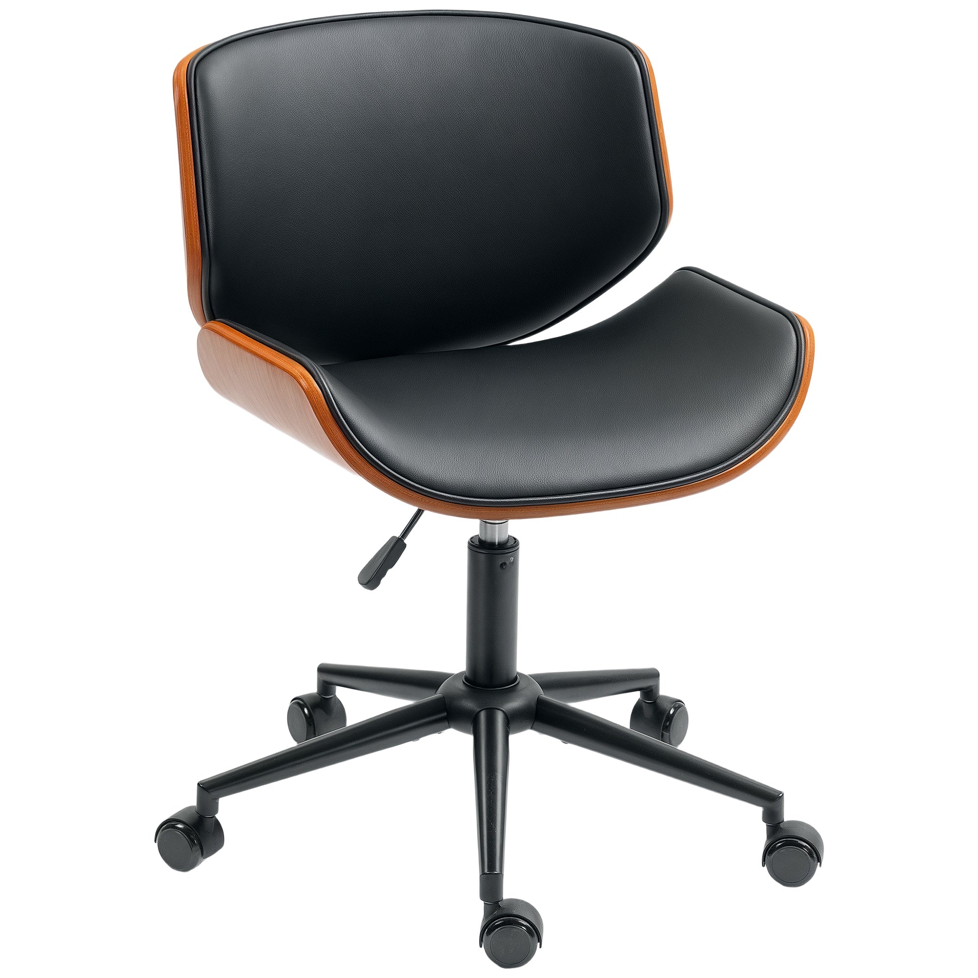 Mid-Century Modern Armless Office Chair - Black/Walnut-Office Products > Office Furniture > Office Chairs > Task Chairs-DECOROLALA