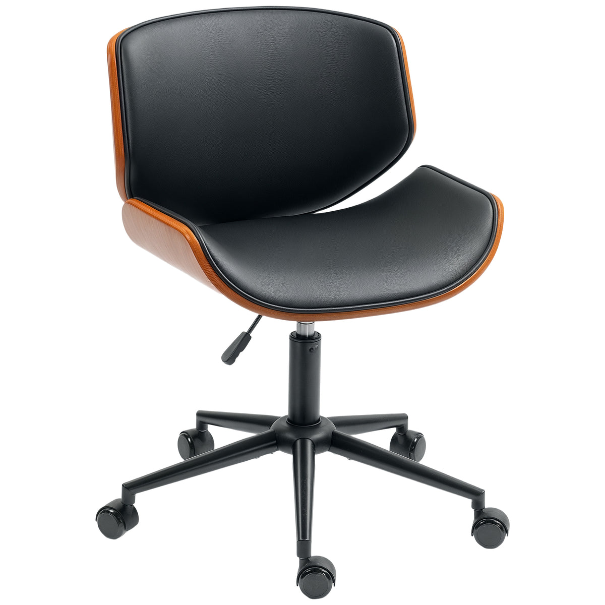 Mid-Century Modern Armless Office Chair - Black/Walnut-Task Chairs-DECOROLALA