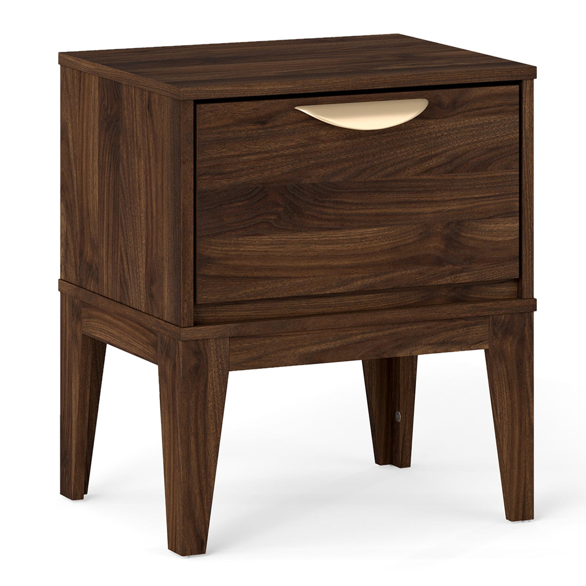Mid Century Modern Bedside Table with Drawer and Tapered Support Feet for Bedroom-Walnut-Nightstands-DECOROLALA