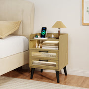 Mid Century Modern Nightstand with Charging Station and LED Lights-Natural-Nightstands-DECOROLALA