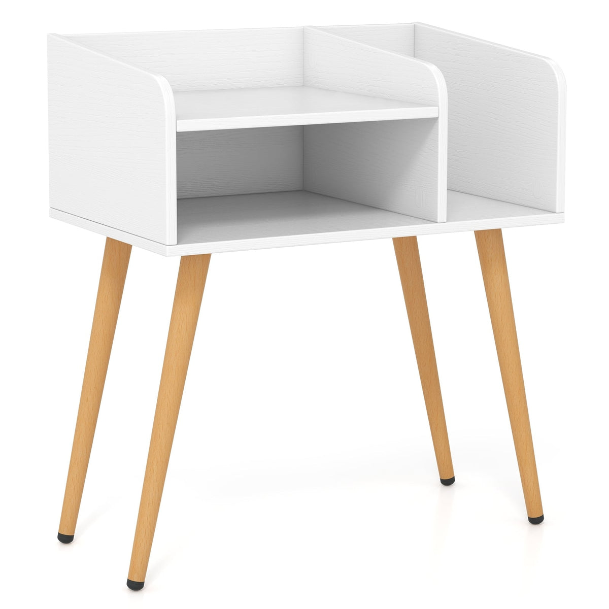 Mid Century Modern Nightstand with Open Shelves-White-Nightstands-DECOROLALA
