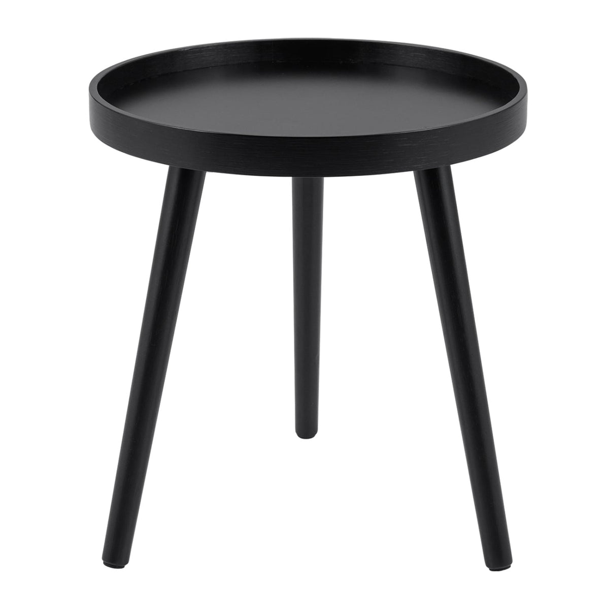 Mid Century Modern Round Side Sofa Coffee Table with Wooden Tray-Black-Coffee Tables-DECOROLALA