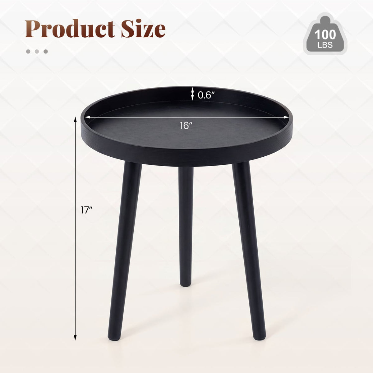 Mid Century Modern Round Side Sofa Coffee Table with Wooden Tray-Black-Coffee Tables-DECOROLALA