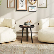 Mid Century Modern Round Side Sofa Coffee Table with Wooden Tray-Black-Coffee Tables-DECOROLALA